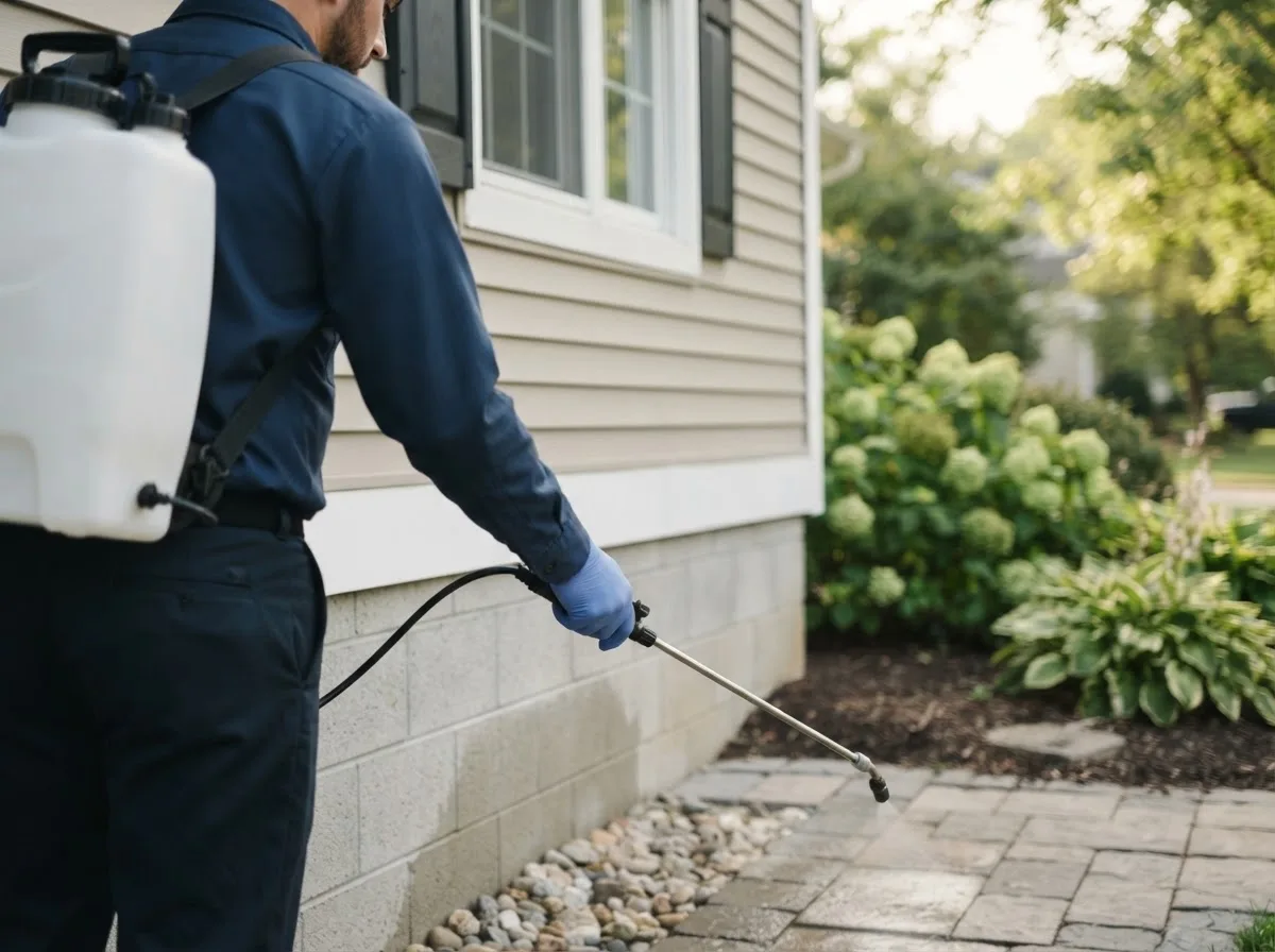 Pest control technician inspecting a home in Eckley, CO